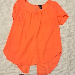 Neon orange flowy blouse, size Large